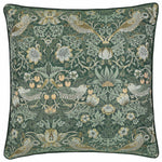 Animal Green Cushions - Strawberry Thief Piped Jacquard Cushion Cover Forest Morris & Co