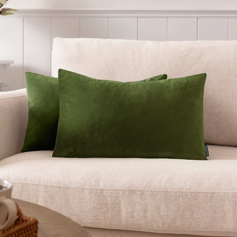 Plain Green Cushions - Sunningdale Velvet Rectangular Cushion Cover Olive Paoletti