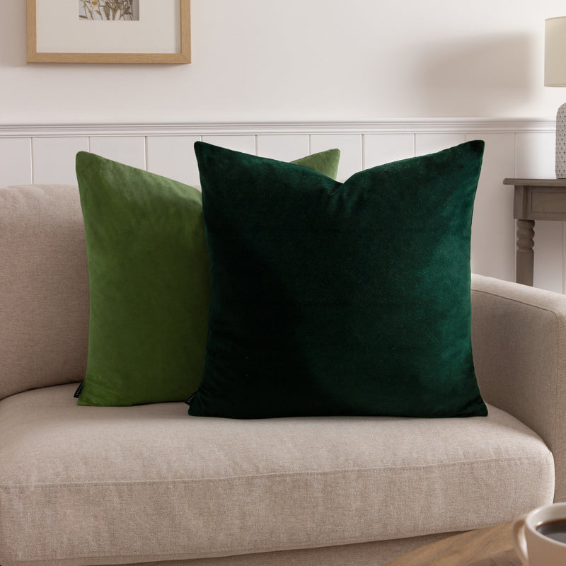 Plain Green Cushions - Sunningdale Velvet Square Cushion Cover Bottle Paoletti