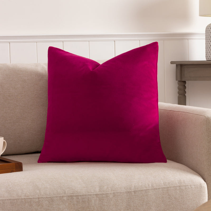 Plain Pink Cushions - Sunningdale Velvet Square Cushion Cover Cerise Paoletti