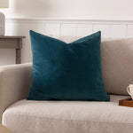 Plain Blue Cushions - Sunningdale Velvet Square Cushion Cover Kingfisher Paoletti