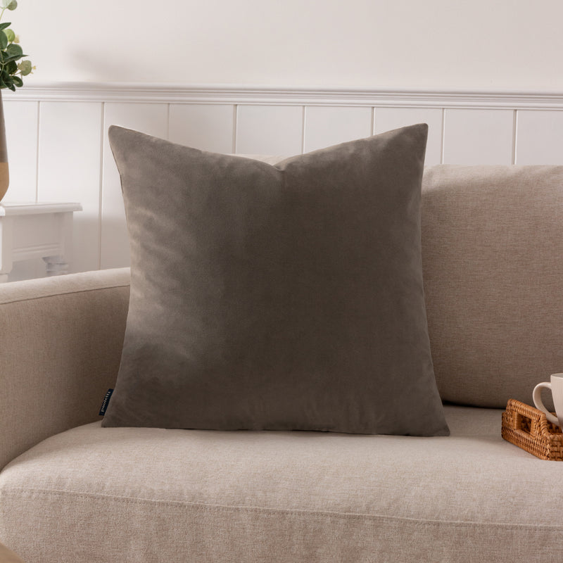 Plain Brown Cushions - Sunningdale Velvet Square Cushion Cover Mink Paoletti