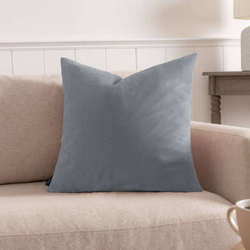 Plain Grey Cushions - Sunningdale Velvet Square Cushion Cover Platinum Paoletti