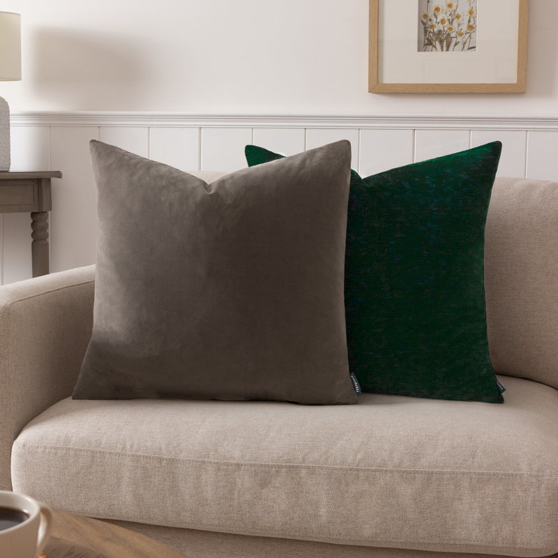 Plain Brown Cushions - Sunningdale Velvet Square Cushion Cover Truffle Paoletti