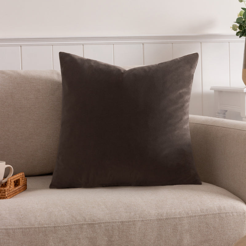 Plain Brown Cushions - Sunningdale Velvet Square Cushion Cover Truffle Paoletti