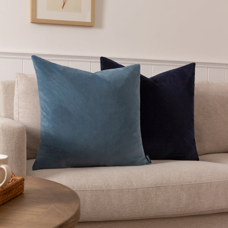 Plain Blue Cushions - Sunningdale Velvet Square Cushion Cover Wedgewood Paoletti