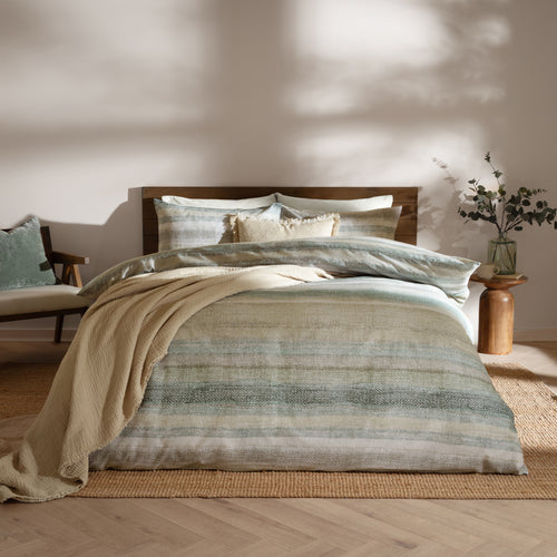 Striped Green Bedding - Swift Brushed Cotton Duvet Cover Set Eucalyptus Yard