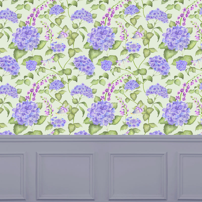 Floral Blue Wallpaper - Sylvana  1.4m Wide Width Wallpaper (By The Metre) Sage Voyage Maison