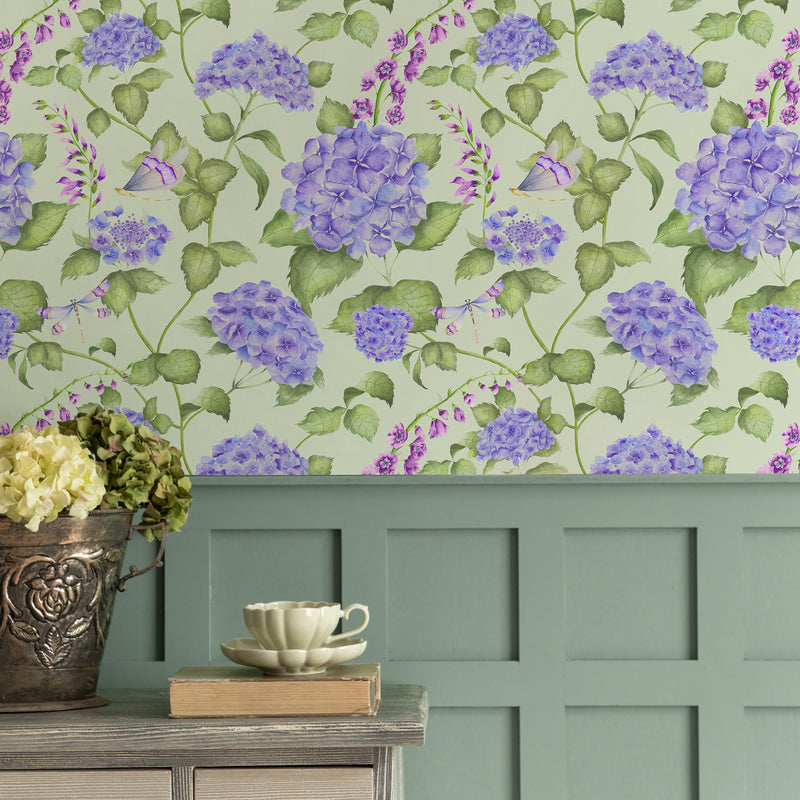 Floral Blue Wallpaper - Sylvana  1.4m Wide Width Wallpaper (By The Metre) Sage Voyage Maison