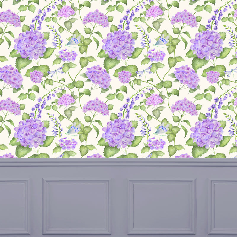 Floral Purple Wallpaper - Sylvana  1.4m Wide Width Wallpaper (By The Metre) Violet Voyage Maison