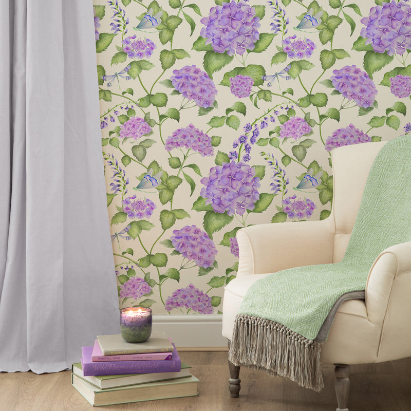 Floral Purple Wallpaper - Sylvana  1.4m Wide Width Wallpaper (By The Metre) Violet Voyage Maison