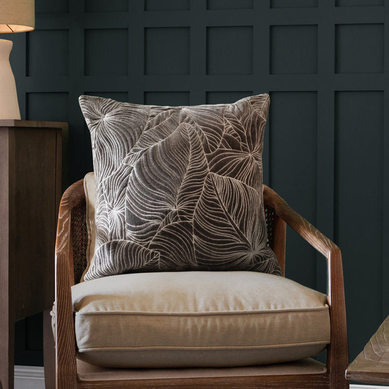 Floral Grey Cushions - Taro Embroidered Cushion Cover Iron Additions