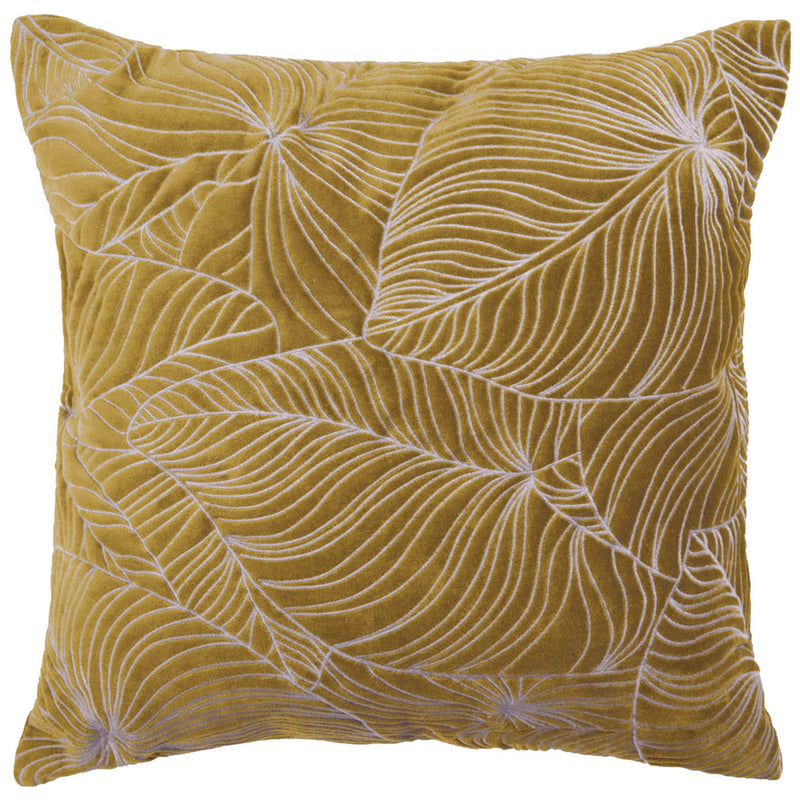 Floral Yellow Cushions - Taro Embroidered Cushion Cover Mustard Additions