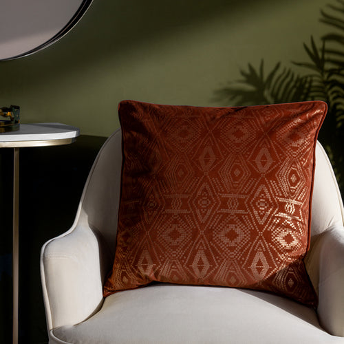 Paoletti Tayanna Metallic Velvet Cushion Cover in Brick