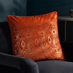 Paoletti Tayanna Metallic Velvet Cushion Cover in Papaya