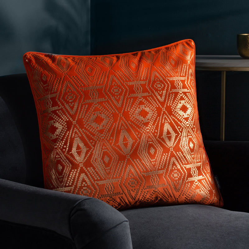 Paoletti Tayanna Metallic Velvet Cushion Cover in Papaya