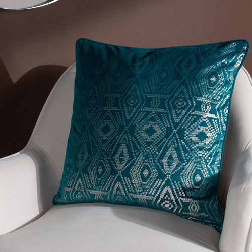 Paoletti Tayanna Metallic Velvet Cushion Cover in Teal