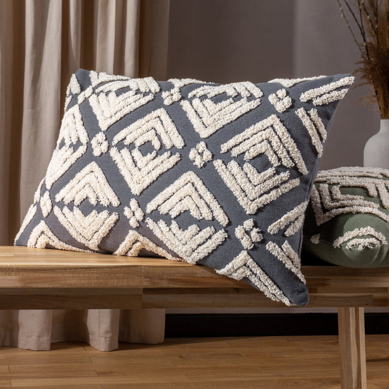 Yard Taya Rectangular Cotton Tufted Cushion Cover in Grey