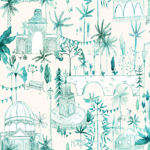 Global Blue Wallpaper - Tellaro  1.4m Wide Width Wallpaper (By The Metre) Seamist Voyage Maison