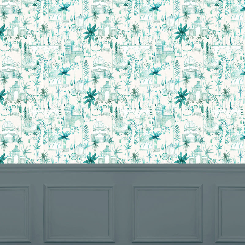 Global Blue Wallpaper - Tellaro  1.4m Wide Width Wallpaper (By The Metre) Seamist Voyage Maison