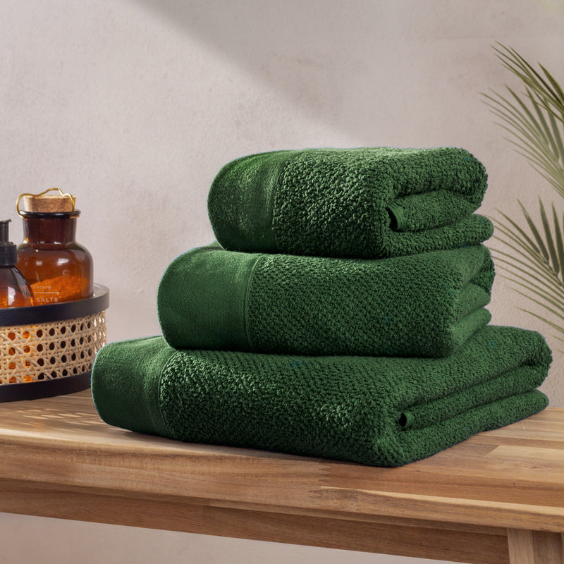 furn. Textured Weave Towels in Dark Green