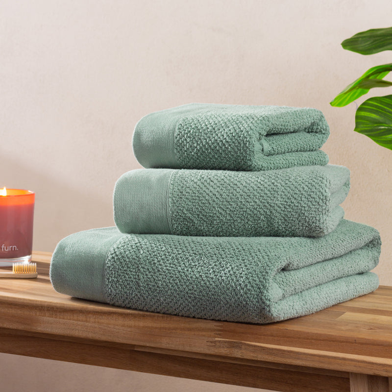 furn. Textured Weave Towels in Smoke Green