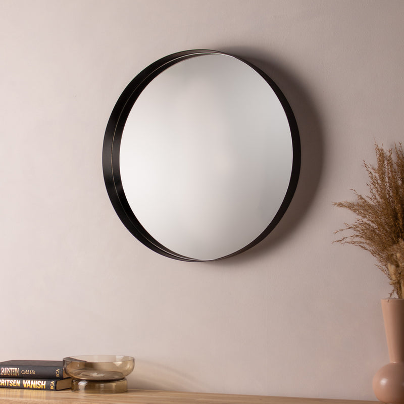 Yard Thin Round Deep Edge Circular Wall Mirror in Black