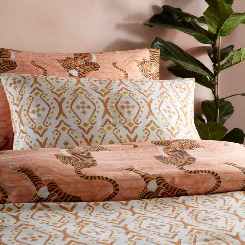 furn. Tibetan Tiger Tribal Duvet Cover Set in Coral