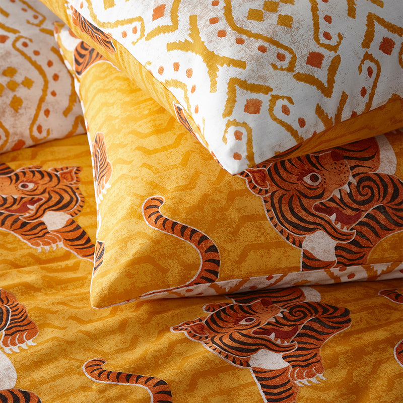 furn. Tibetan Tiger Tribal Duvet Cover Set in Mustard