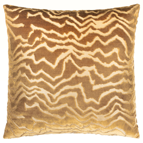Abstract Brown Cushions - Tierra Cut Velvet Feather Filled Cushion Brass Paoletti
