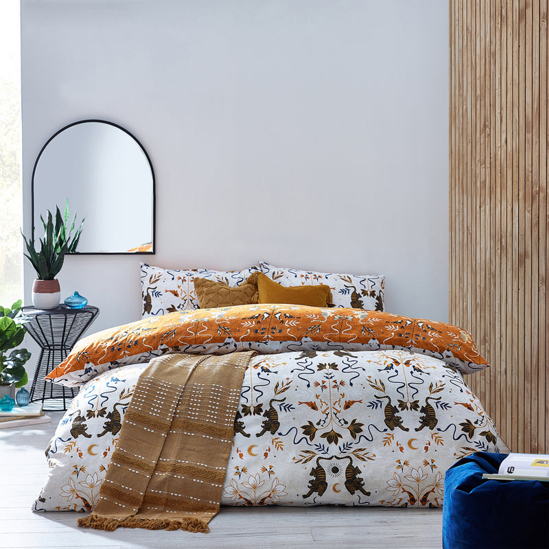 furn. Tiger Fish Botanical Duvet Cover Set in Gold