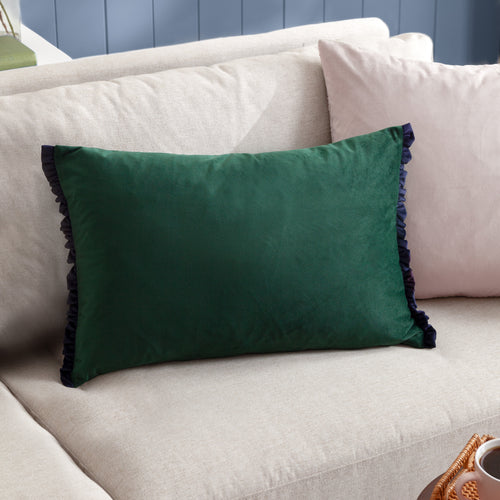 Plain Green Cushions - Tilly Velvet Cushion Cover Pine/Navy Wylder