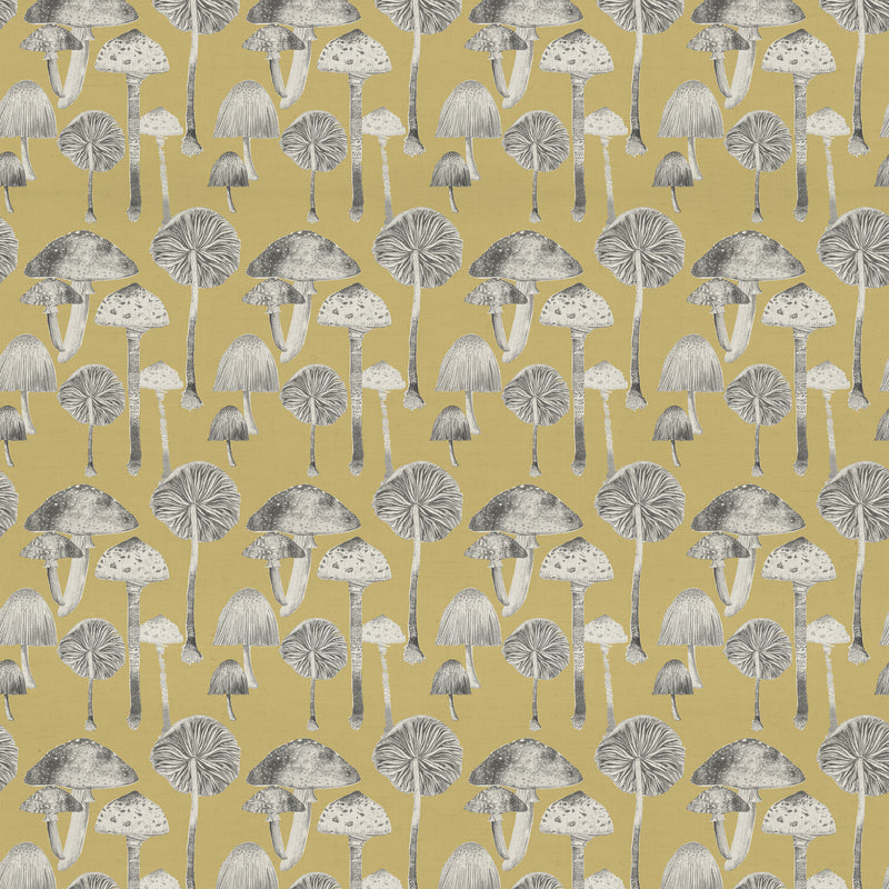 Floral Yellow Fabric - Toadstools Printed Cotton Fabric (By The Metre) Corn Voyage Maison