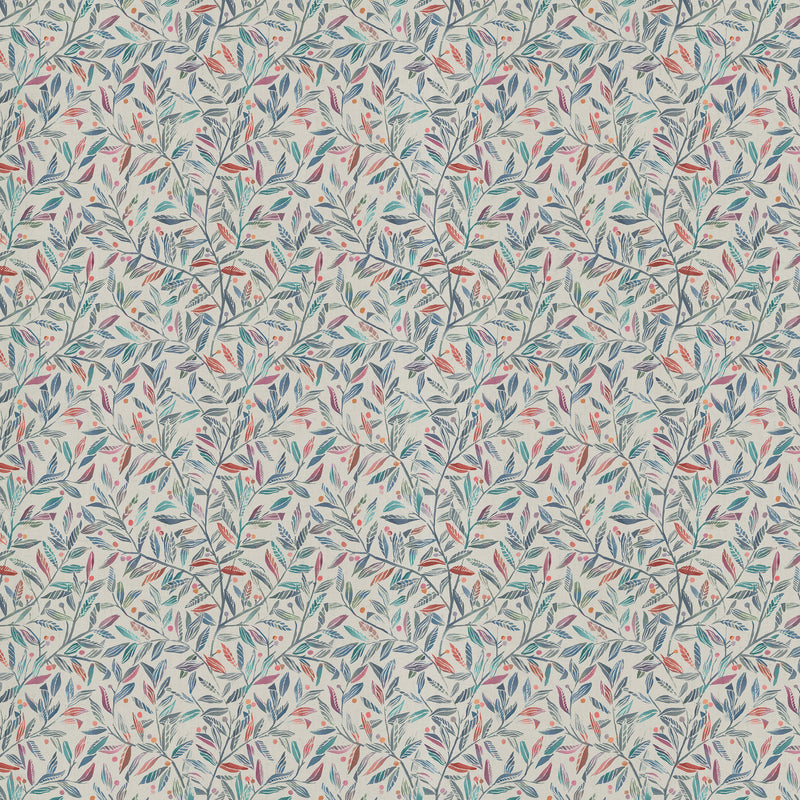 Floral Blue Fabric - Torquay Printed Cotton Fabric (By The Metre) Loganberry Voyage Maison