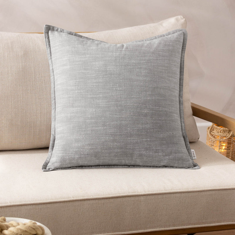 Plain Grey Cushions - Torresman Cotton Slub Cushion Cover Stone Yard