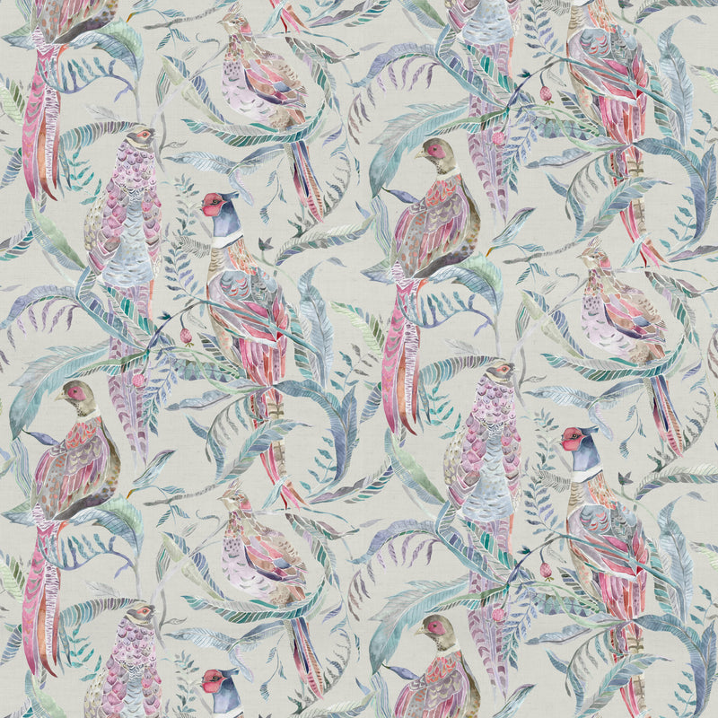 Animal Blue Fabric - Torrington Printed Cotton Fabric (By The Metre) Loganberry Parchment Voyage Maison