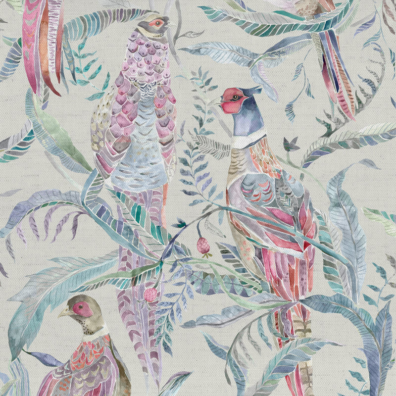 Animal Blue Fabric - Torrington Printed Cotton Fabric (By The Metre) Loganberry Parchment Voyage Maison