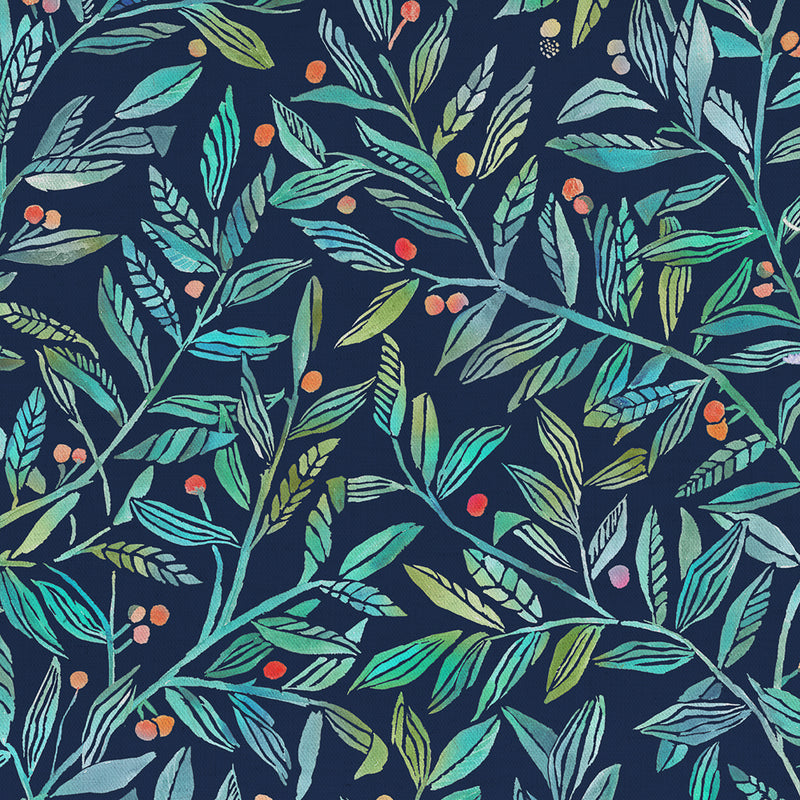 Voyage Maison Torquay Printed Cotton Poplin Apparel Fabric in Pomegrante Navy