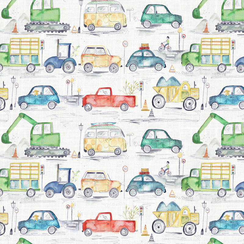 Traffic Jam Printed Fabric Sample Swatch Primary