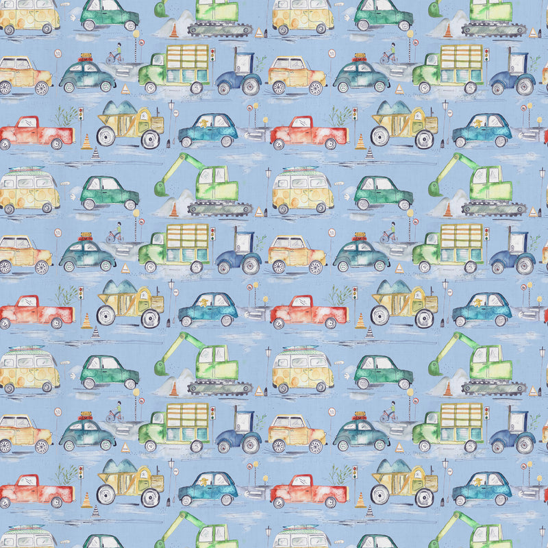 Abstract Blue Fabric - Traffic Jam Printed Cotton Fabric (By The Metre) Sky Voyage Maison