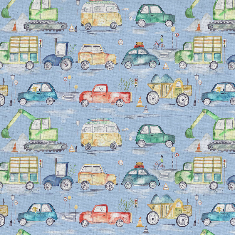 Abstract Blue Fabric - Traffic Jam Printed Cotton Fabric (By The Metre) Sky Voyage Maison