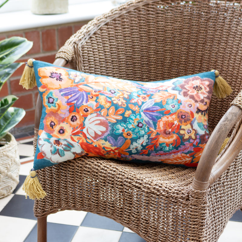 Wylder Traloa Floral Tasselled Cushion Cover in Orange