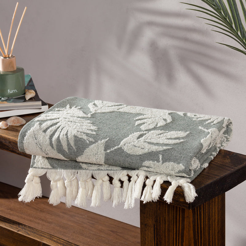 furn. Tropics Tasselled Bath/Beach Towels in Green