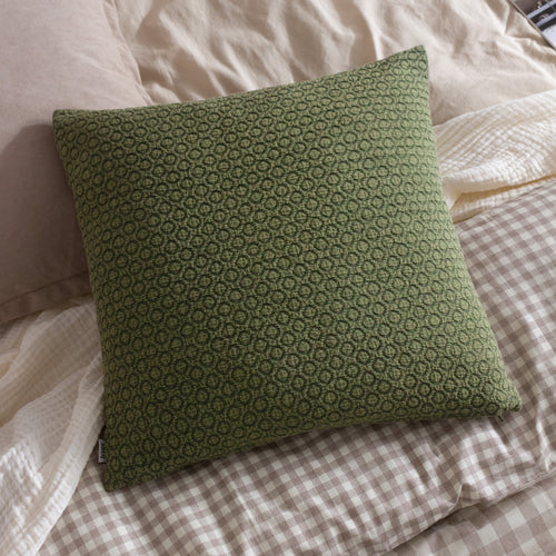 Geometric Green Cushions - Tryfan Textured Cotton Cushion Cover Olive Yard