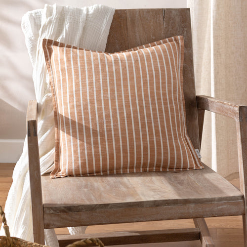 Striped Orange Cushions - Tala Stripe Reversible Cushion Cover Pecan Yard