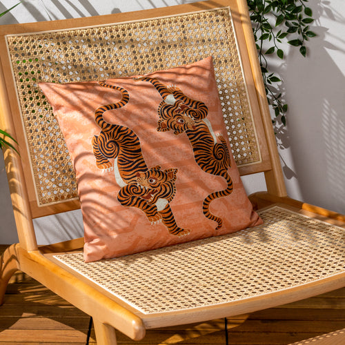 Animal Orange Cushions - Tibetan Tiger Outdoor Cushion Cover Coral furn.