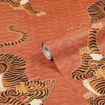 furn. Tibetan Tiger Wallpaper in Coral