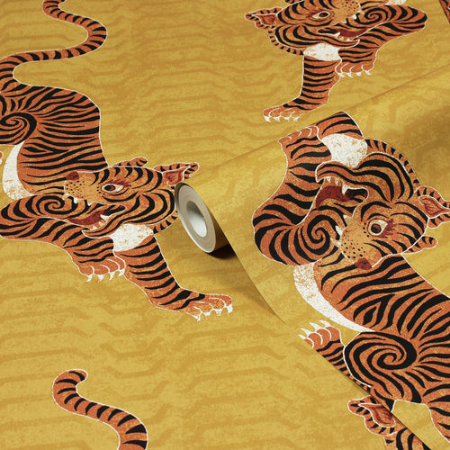 furn. Tibetan Tiger Wallpaper in Mustard