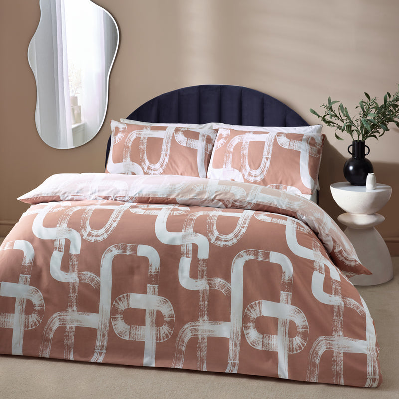 HÖEM Tuba Abstract Cotton Rich Reversible Duvet Cover Set in Plaster