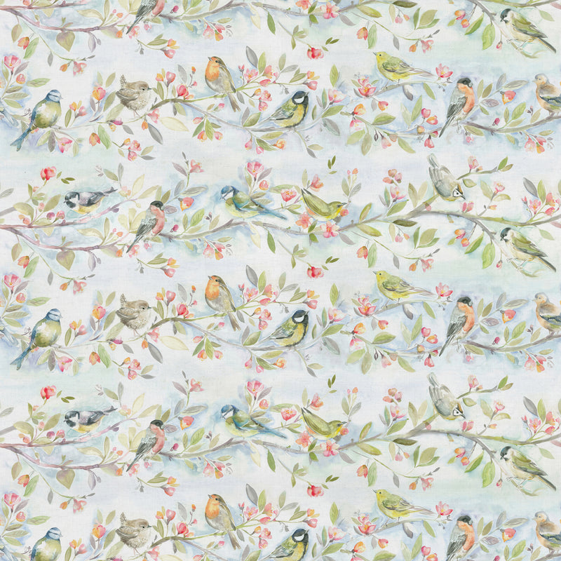 Animal Blue Fabric - Tweet Printed Linen Fabric (By The Metre) Cream Voyage Maison